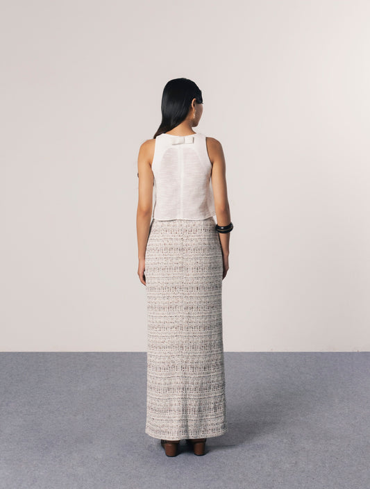THE PEBBLE TWEED SKIRT WITH SLIT